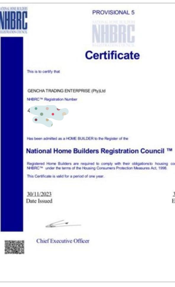 NHBRC Certificate